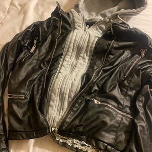 Jou Jou Black Leather Jacket with Silver Accents